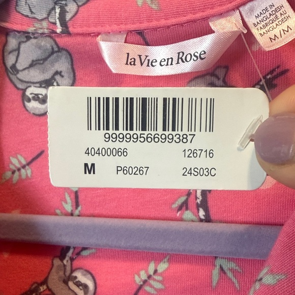 la Vie en Rose Pink Sloth Print Pajama Top | Button Down Shirt PJ - Picture 8 of 9